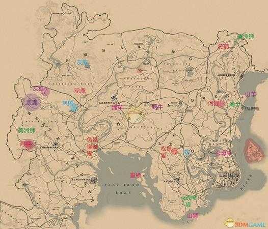 《荒野大镖客2》动物狩猎地图分享