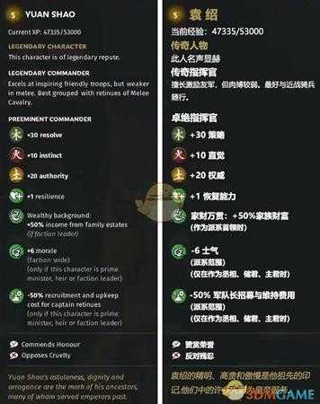 《全面战争:三国》袁绍人物属性一览