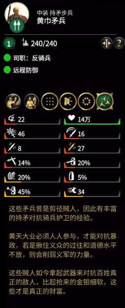 《全面战争:三国》黄巾矛兵属性分析