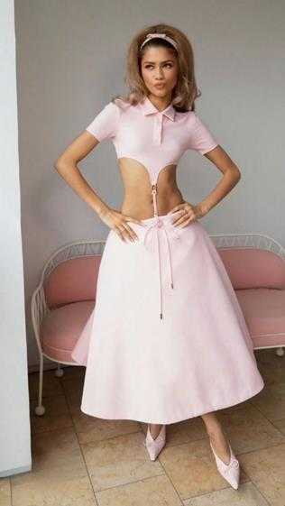 赞达亚宣传R级新片《挑战者》 粉色裙装秀出纤细蛮腰