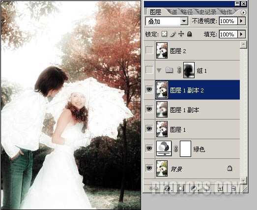 Photoshop 外景婚片唯美的淡红色