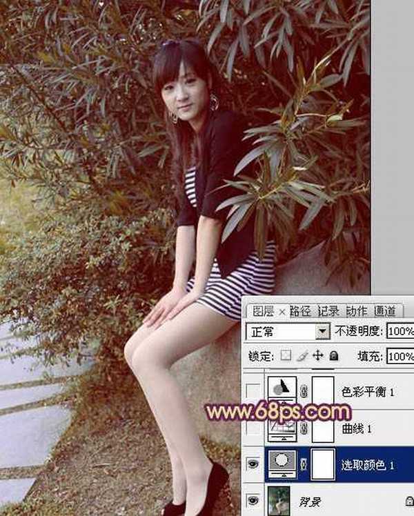 Photosho将给树荫下的美女图片增加上漂亮的橙褐色效果