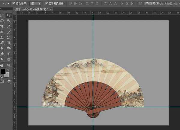 Photoshop绘制逼真的山水香木折扇效果图