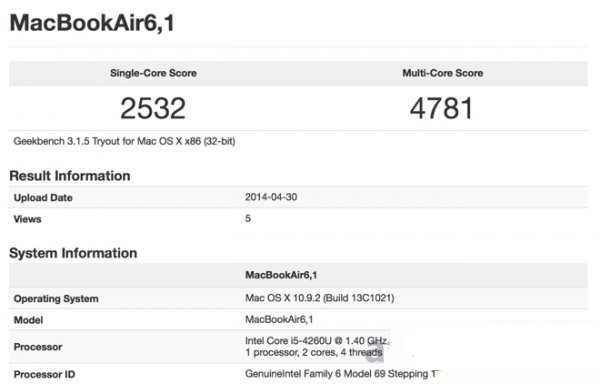 2014macbook air跑分多少?新款macbook air跑分结果曝光